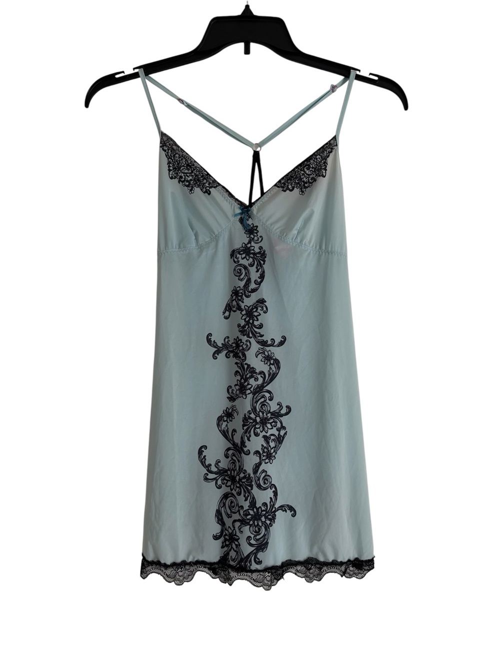 Women’s Cosmopolitan Chemise-Pale Blue w/ Black Lace-Sleepwear & Intimates